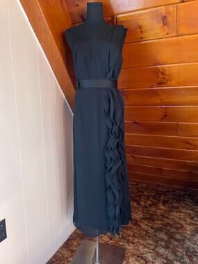 White by Vera Wang Black One Shoulder Ruffle Formal Gown sz 16